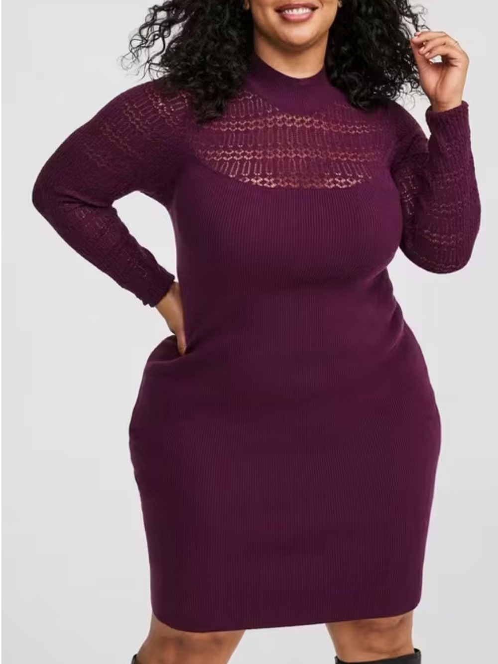 Torrid Winter Bloom Purple Pointelle Mock Neck Sweater Dress Rib Knit 1X Fall